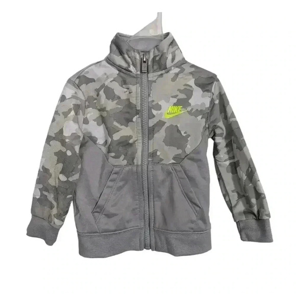 Nike Neon Logo Gray Camo Zip Up Athletic Jacket Size 12M - Picture 1 of 6